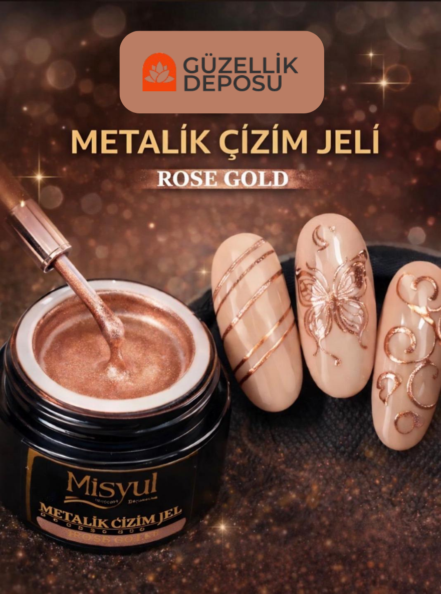 Protez Tırnak Metalik Çizim Jeli Rose Gold 5ml