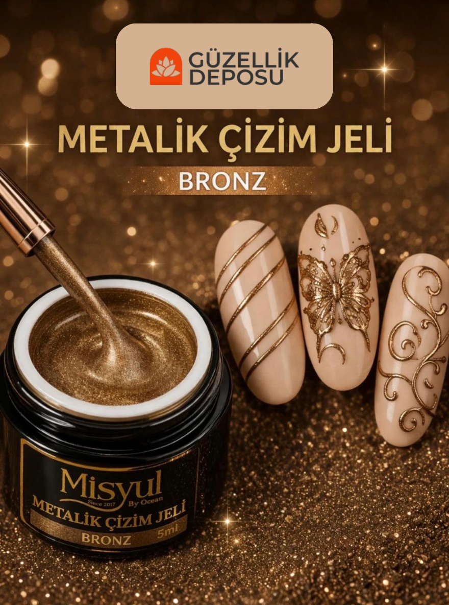 Protez Tırnak Metalik Çizim Jeli Bronz 5 ml