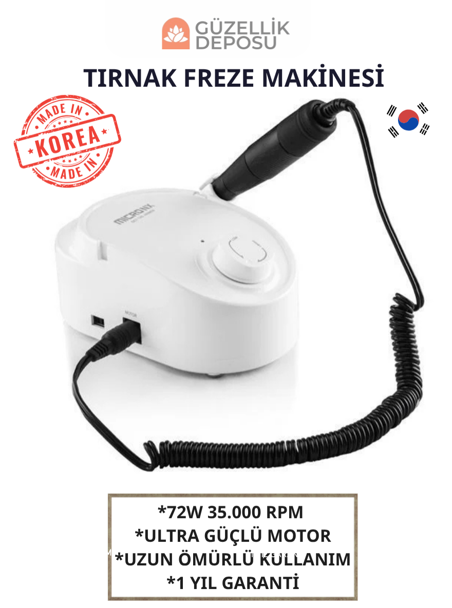 Micronx Profesyonel Tırnak Freze Makinesi 72W 35000 RPM - Ultra Güçlü Mikromotor Protez Tırnak Törpü Cihazı (1 Yıl Garantili - Kore Menşei)