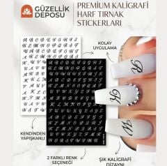 Protez Tırnak Nail Art Harf Sticker Beyaz, Gri, Gold