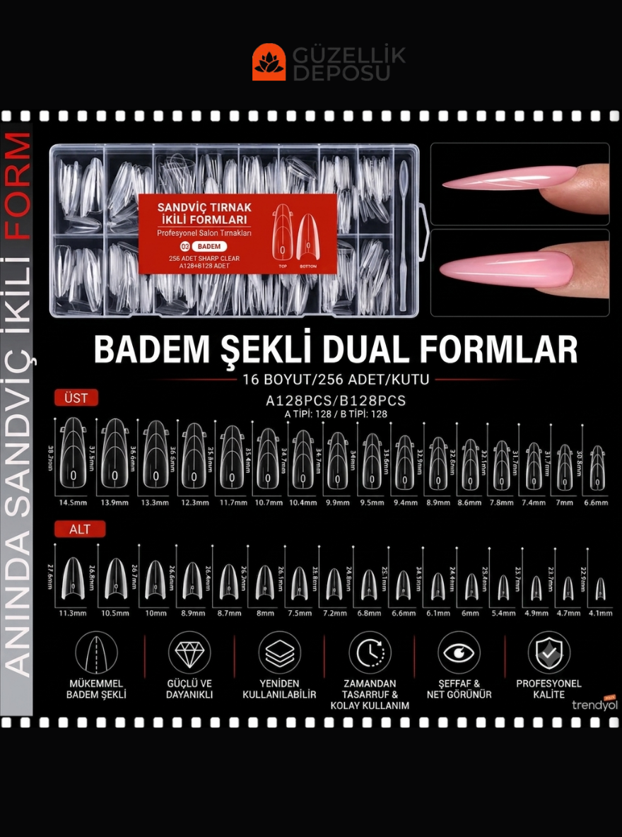 Protez Tırnak Sandwich Dual Form Tips 256'lı Almond