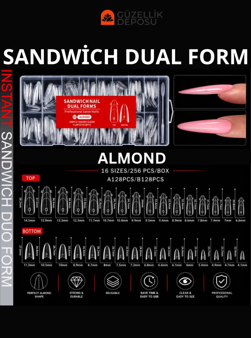Protez Tırnak Sandwich Dual Form Tips 256'lı Almond