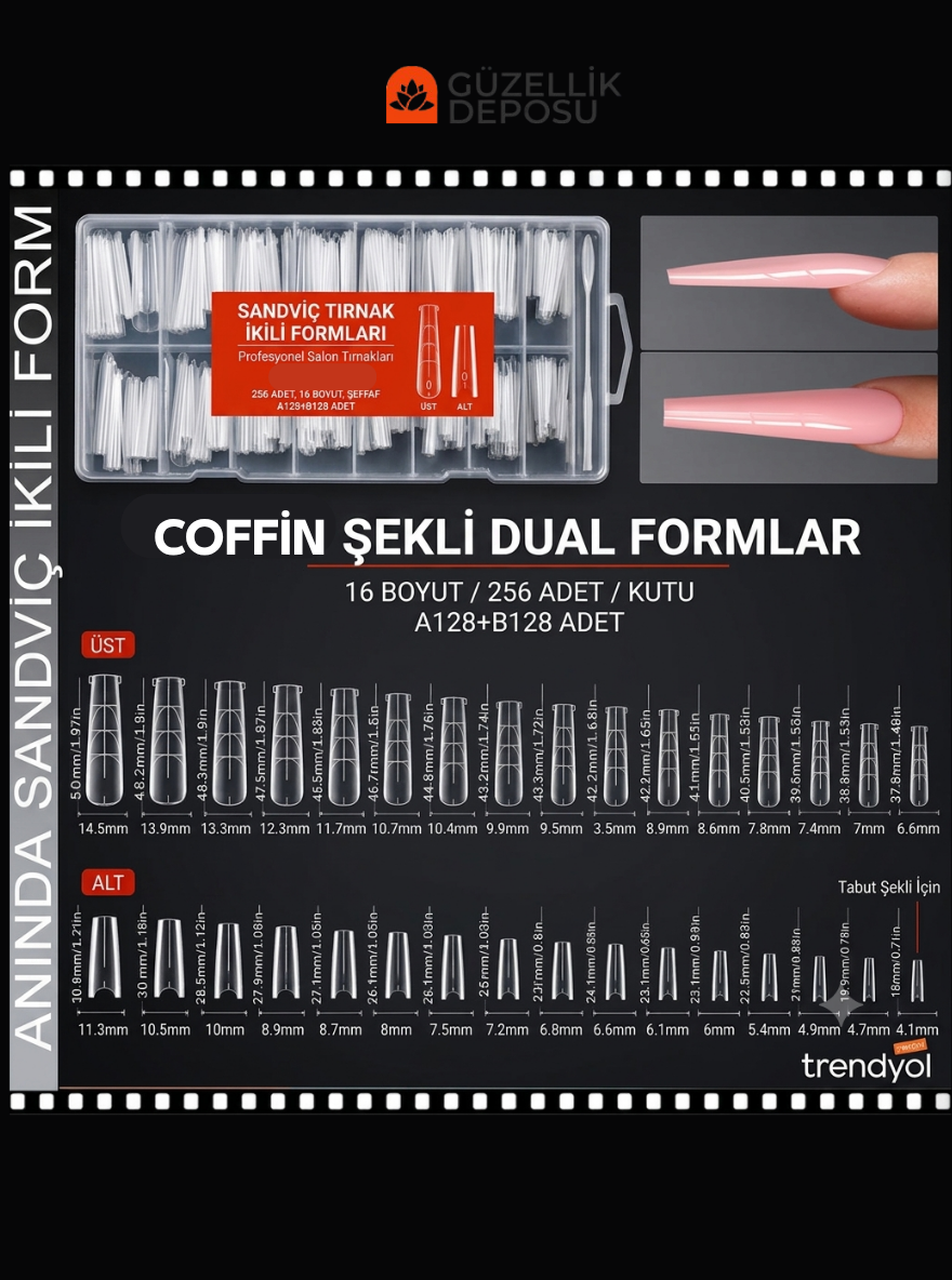 Protez Tırnak Sandwich Dual Form Tips 256'lı Coffin