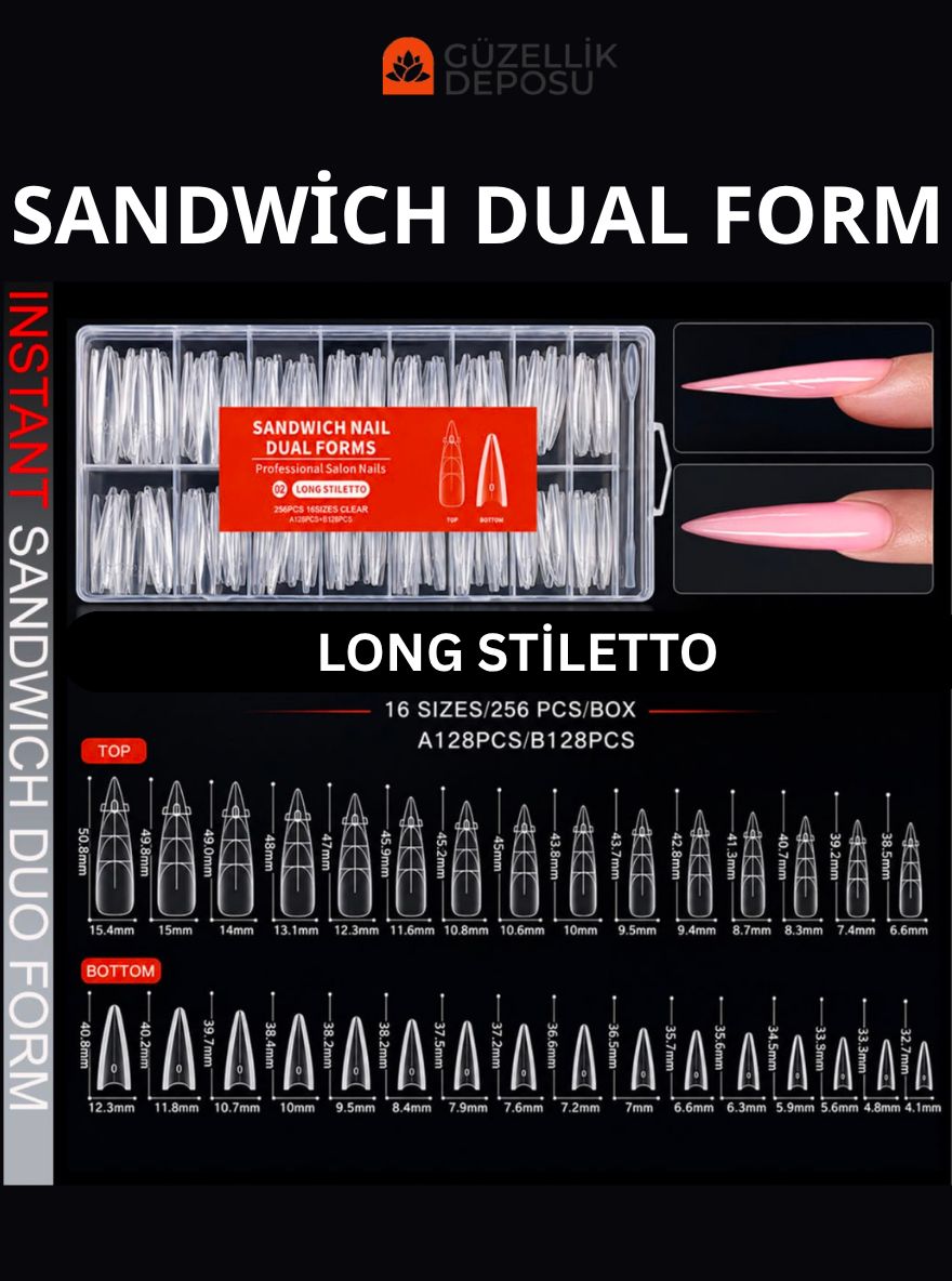 Protez Tırnak Sandwich Dual Form Tips 256'lı Stiletto