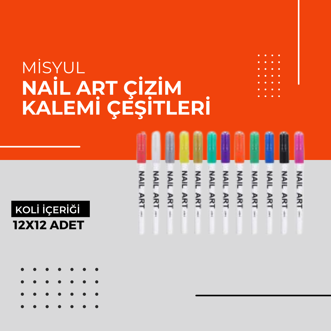 (Toptan) Nail Art Çizim Kalemi Renk Çeşitleri 1 Koli (12x12 Adet)