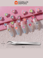Aurora Işıltılı Kalp Taşlı Metalik Nail Art Charm Seti - MİS3749