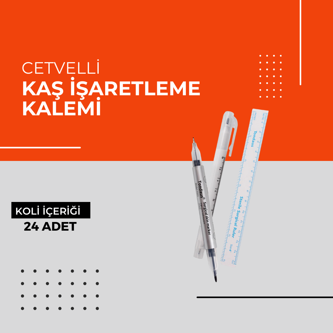 (Toptan) Cetvelli Kaş İşaretleme Kalemi 1 Koli (24 Adet)