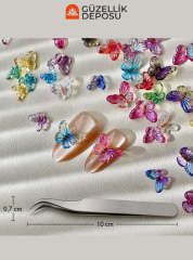 Şeffaf Işıltılı & Gradient Renkli Kelebek Tasarımlı Nail Art Charm Seti - MİS3766