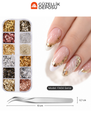 Gold, Gümüş & Bronz Metalik Jelatin Folyo ve İplik Tırnak Süsleme Seti (Cımbız Dahil) - MİS3780